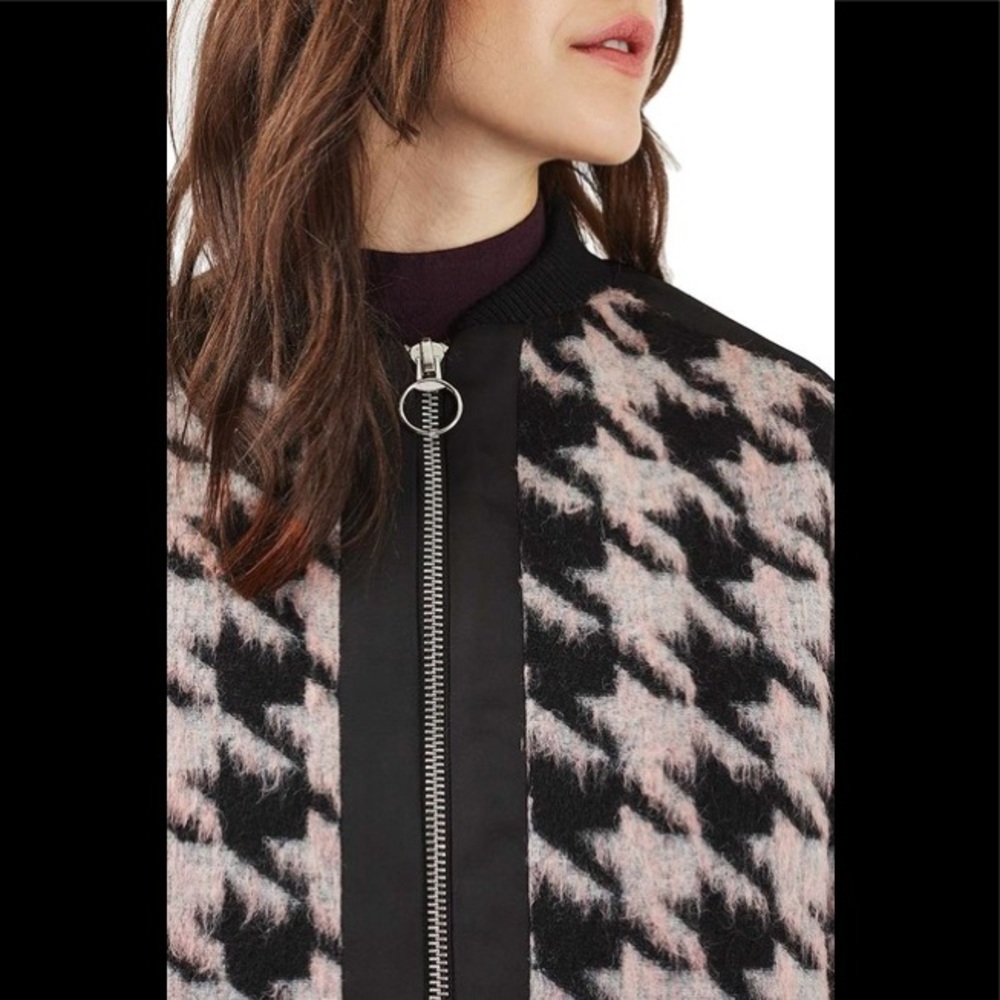 TOPSHOP Black Multi Hairy Houndstooth Coat - Picture 3 of 8
